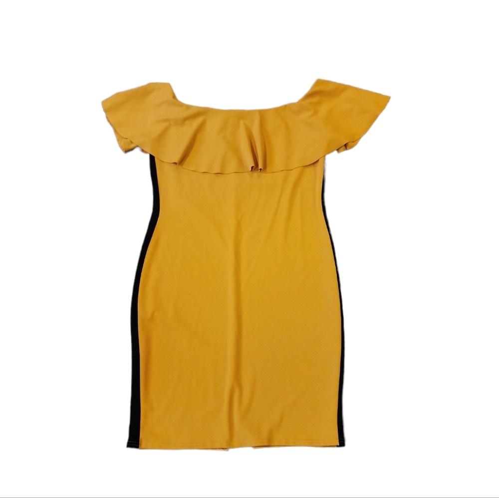BooHoo Women's Mustard Yellow Ruffle Collared Short Sleeve Dress Size 20